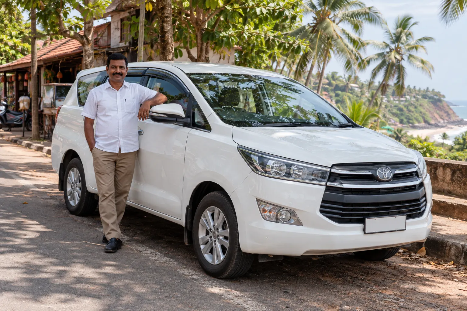 Illustrative taxi and driver at a Varkala coastal pickup point